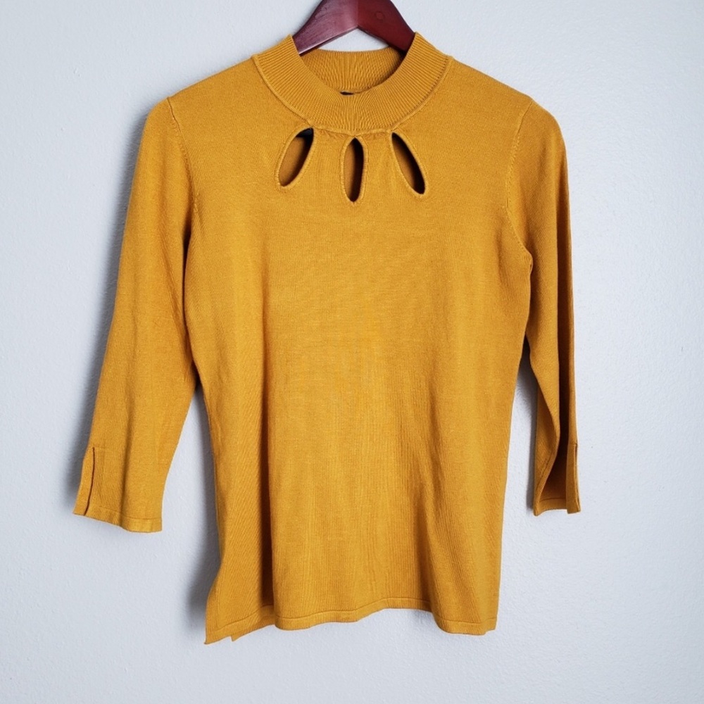 Mustard Yellow Keyhole Long Sleeve Top